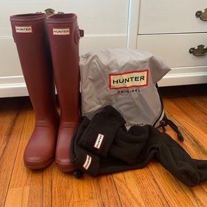 Tall Matte Red Original Hunter Boots Bundle